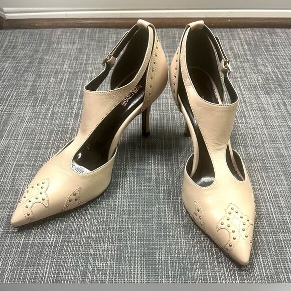 Just Cavalli Shoes - Just Cavalli Nude Low Heel Shoes with Gold Metal Studs